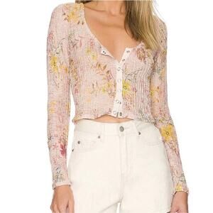 We The Free Angelina Floral Long Sleeve Pink Top Cottagecore Romantic Boho M